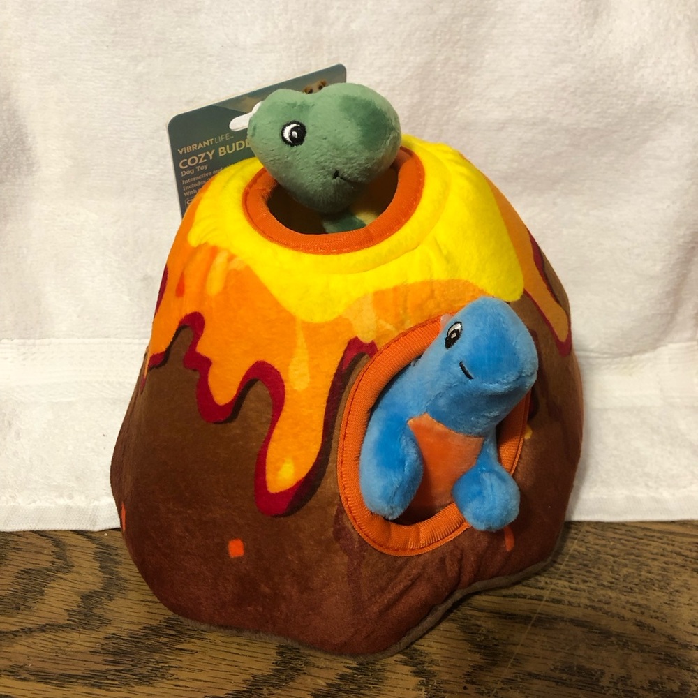 FINAL SALE NO FURTHER DISCOUNT Vibrant Life volcano and dinosaur squeaky dog toy